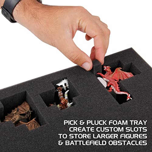 Enhance Portable Miniature Figure Storage & Carrying Case - 4 Foam Layers Fits 108 Infantry Minis & Pick & Pluck For Large Figures - Book Sleeve & 2 Accessory Pockets For Measuring Tape, Dice & More #TOP3