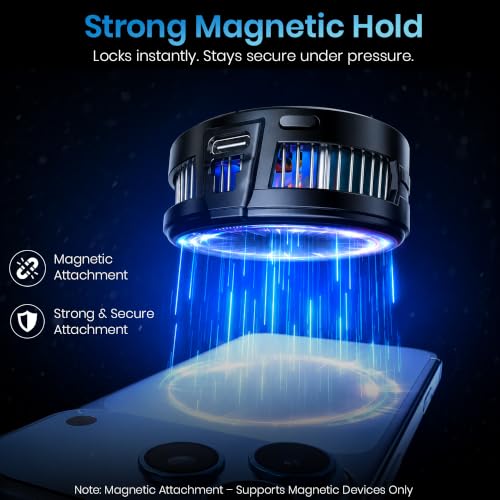 Image of PunnkFunnk Phone Cooler for Gaming, 5000 RPM 7-Blade Fan, RGB Light, Semiconductor Cooling Chip, Type-C Powered, LED Display, Clamp Mount Mobile Cooling Fan for Android & iOS (Black Max)