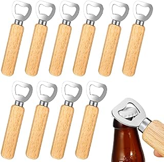 OurLeeme Bottle Openers, 10PCS Wooden Handle Stainless Steel Head Beer Bottle Opener Portable Durable Natural Wood Bottle Opener Great Gift for Men