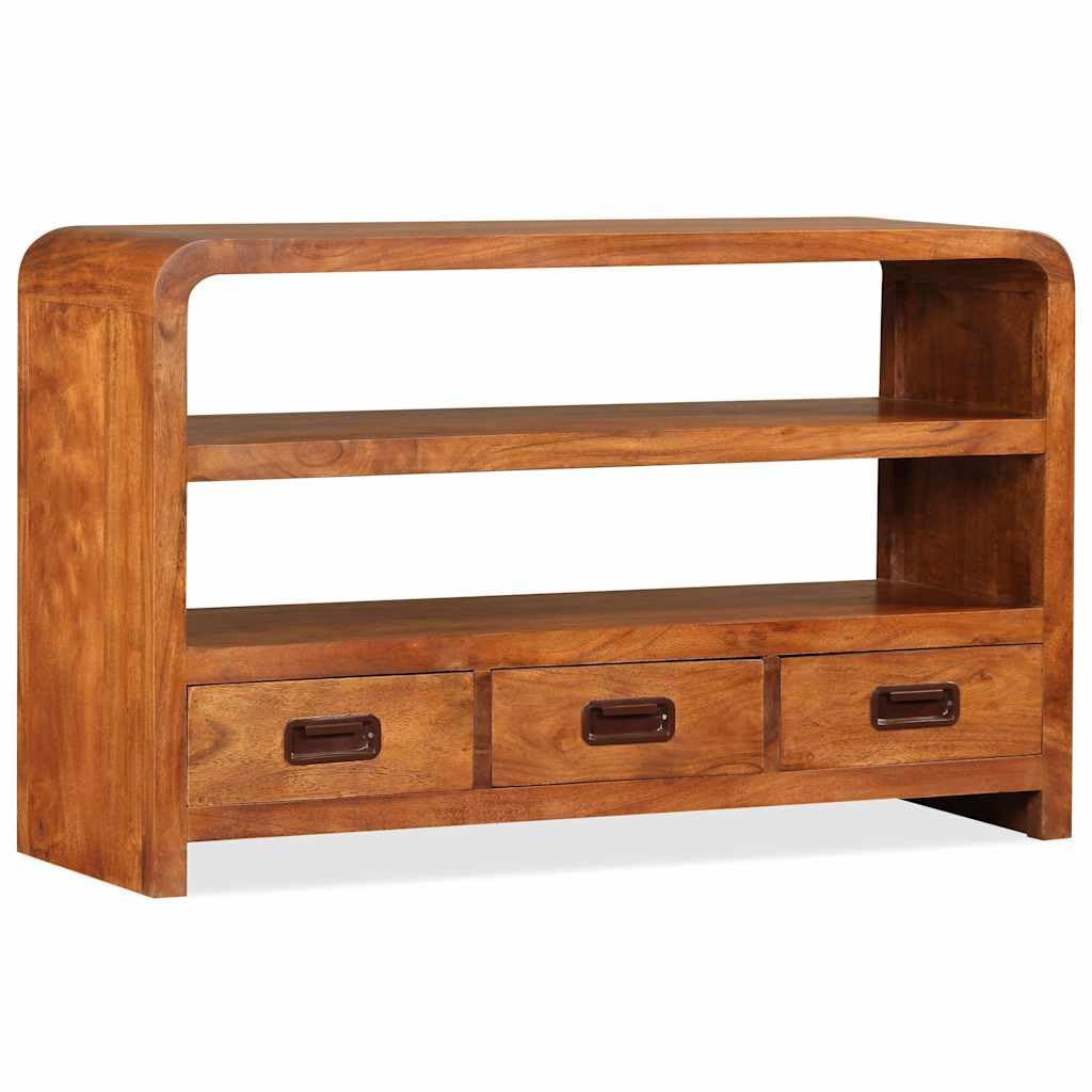 Mueble TV de madera maciza acacia 90x30x55 cm con 2 estantes y 3 cajones