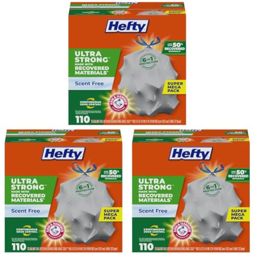 Image of Hefty Ultra Strong Recovered Materials 13 Gallon Kitchen Trash Bags, 110 Count (Pack of 3)
