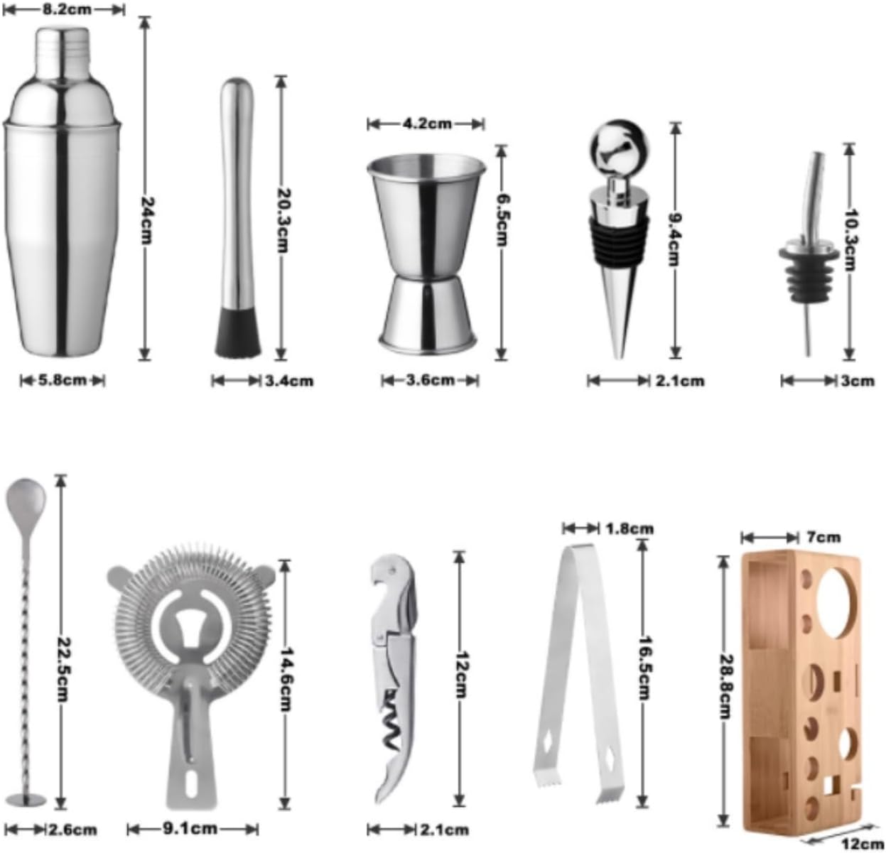 13個のカクテルシェーカーメイキングセットバーテンダーキットミキサーワインマティーニステンレススチールバーツールカクテルキット