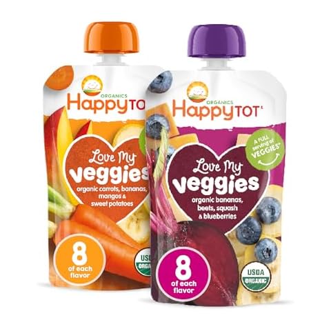 Happy Tot Organics Stage 4 Baby Food Pouches, Gluten Free, Vegan Snack, Love My Veggies, Fruit & Veggie Puree, Variety Pack, 4.22 Ounce (Pack of 16), Amazon Exclusive Cover