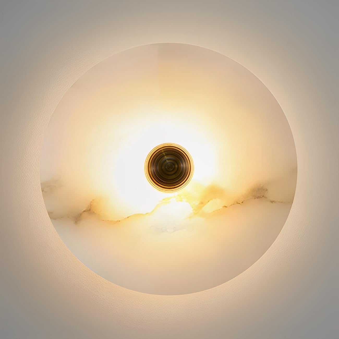 HPTHLY Marble Wall Lamp Natural Alabaster Wall Sconce Lighting Brass Bedroom Wall Light Round Bathroom Vanity Wall Light Fixtures For Living Room Dining Room Corridor(Gold-20Cm)