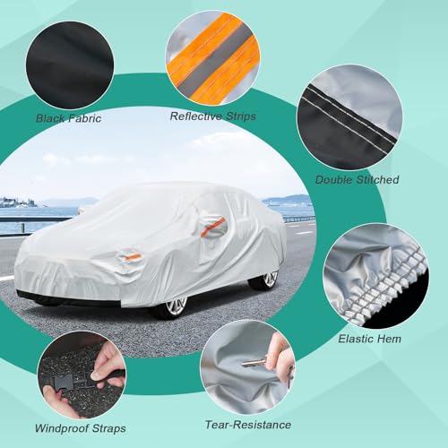 Image of GUNHYI Car Cover for Automobiles Waterproof All Weather, Suitable for Toyota Corolla /Prius, Nissan Sentra, Kia Forte, vw Jetta, Hyundai Elantra, Mitsubishi Eclipse etc (Length 176-184 Inch)
