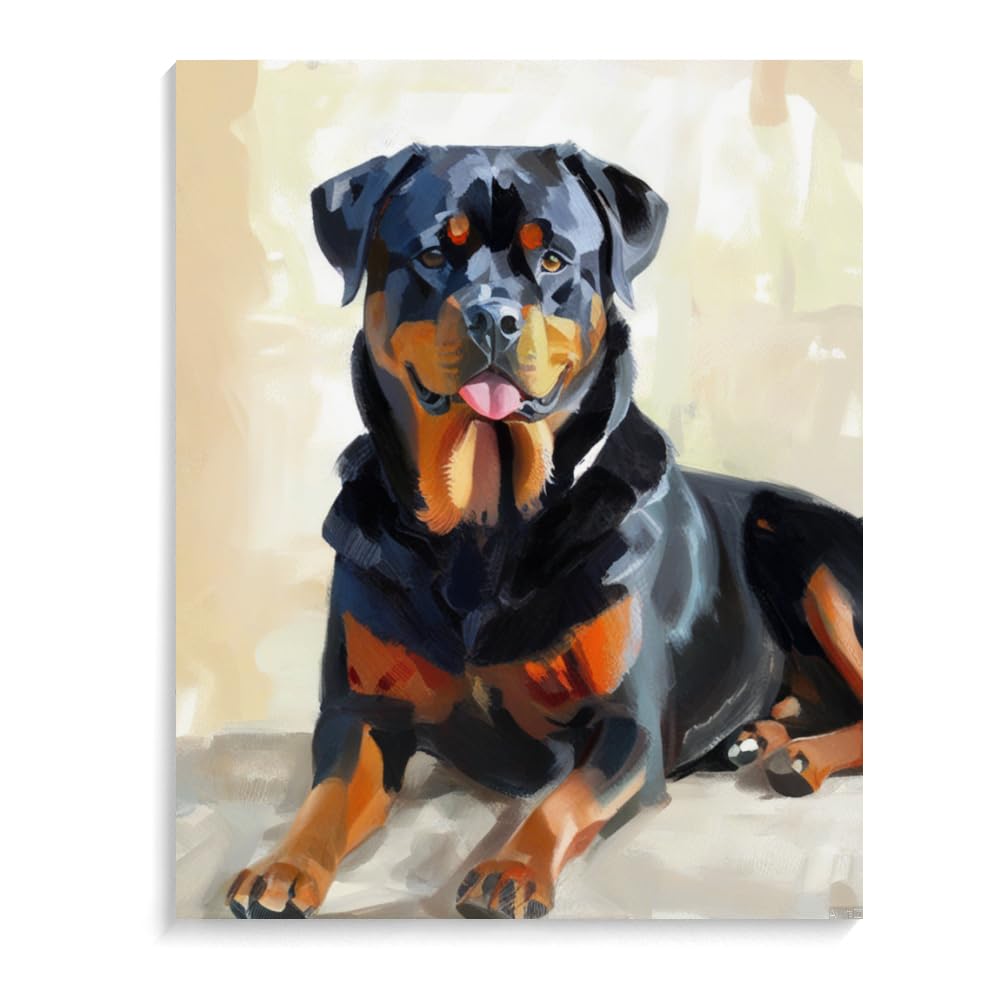 DIY Paint by Numbers Rottweiler Dog on Canvas Painting Kits for Adult, Beginner Oil Painting Kits Gift 16x20inch(40x50cm) Frameless