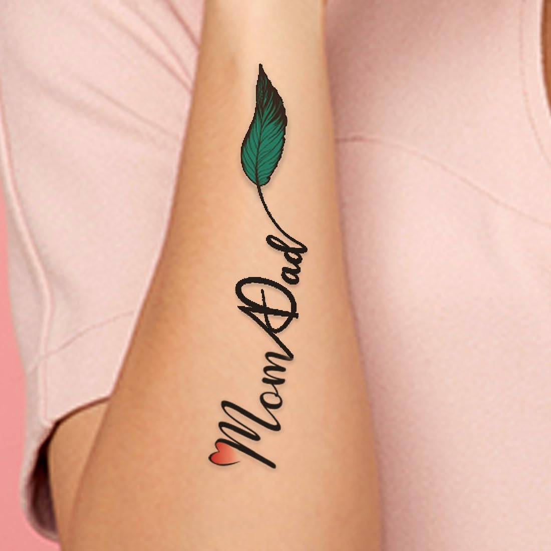 Temporary Tattoowala Mom Dad with Feather & Heart Design Temporary Tattoo For Male and Female Waterproof, skin Care Tattoo sticker 2