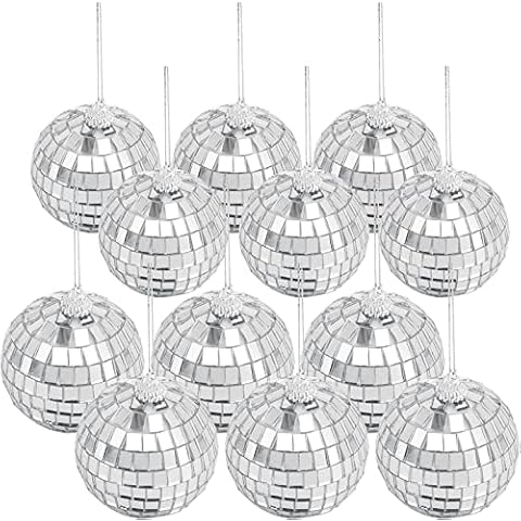 28 Pcs Hanging Mirror Disco Ball Glass Disco Ball Silver Mini Disco Ball Reflective Disco Ball, Halloween Disco Party Supplies, Christmas Tree Decorations (1.5 Inch) Cover