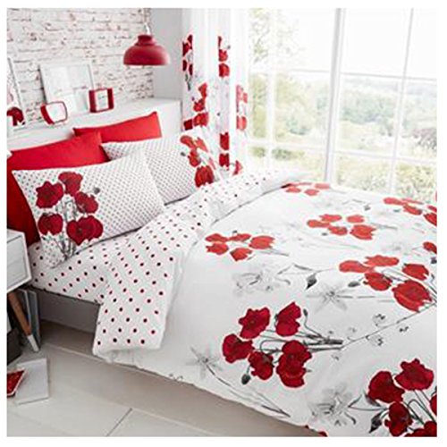 Gaveno Cavailia Parure de lit Luxueuse en Polycoton avec Housse de Couette et taies d'oreiller Motif Coquelicot Rouge Double