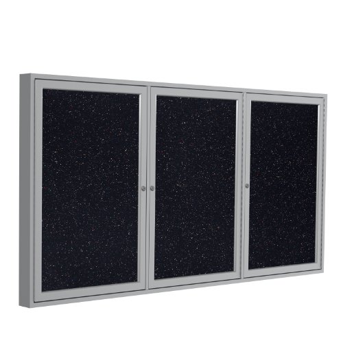 Ghent 36"x72" 3-Door indoor Enclosed Recycled Rubber Bulletin Board, Shatter Resistant, with Lock, Satin Aluminum Frame, Confetti (PA33672TR-CF) ,Made in the USA