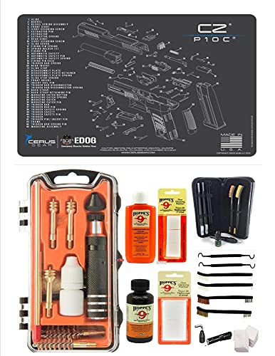 EDOG USA Outlaw 28 Pc Pistol Cleaning Kit - Compatible for CZ P-10C - Schematic (Exploded View) Mat, Calibers 9MM to .45 & Tac Pak Pistol Cleaning Essentials Kit