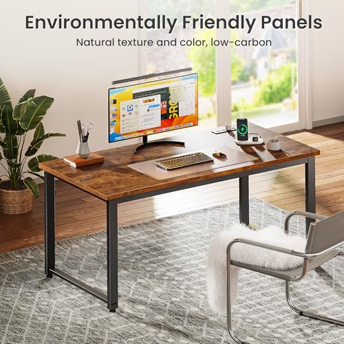 Huuger 48 x 24 inch Desk with Power Outlets & USB-C, Deeper & Thicker Desktop, Robust Metal Tubes, Computer Desk, Heavy Duty Office Desk, Work Gaming Desk for Home Office, Rustic Brown