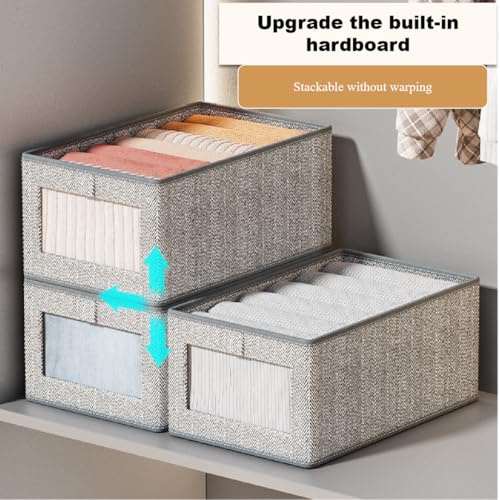 Kongming Kleiderschrank Organizer, 3 Stück Stoff Faltbare Aufbewahrungsbox mit Transparentem Fenster, Schrank Organizer für Spielzeug, Kleidung, Bücher Aufbewahrung (grau, 44 * 30 * 20cm)