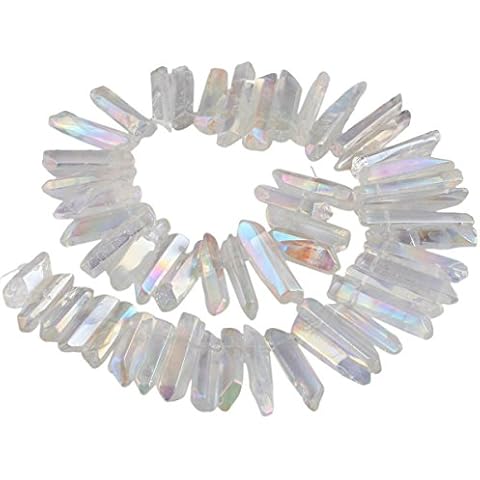 SUNYIK Angel Aura Titanium Coated Crystal Points Quartz Sticks Spikes Point Beads 15 inch Strand Drilled Cover