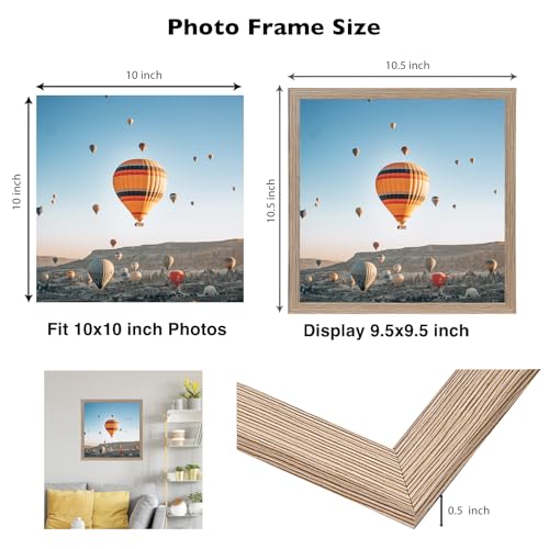 Image of JCJMY 10x10 Picture Frame for Wall Hanging, Wall Mounting Horizontally or Vertically, 10 x 10 Square Wall Gallery Poster Photo Frame with Durable Shatter Resistant Plexiglass, Rustic Brown
