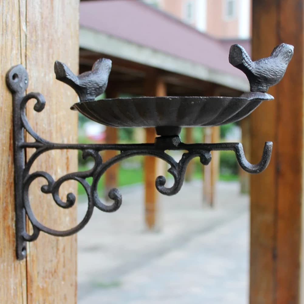 Comedero y bañera para pájaros de Hierro | Decoración de jardín de Hierro Fundido | Bebedero para pájaros montado en la Pared y comedero de Plataforma - Comedero para pájaros Salvajes