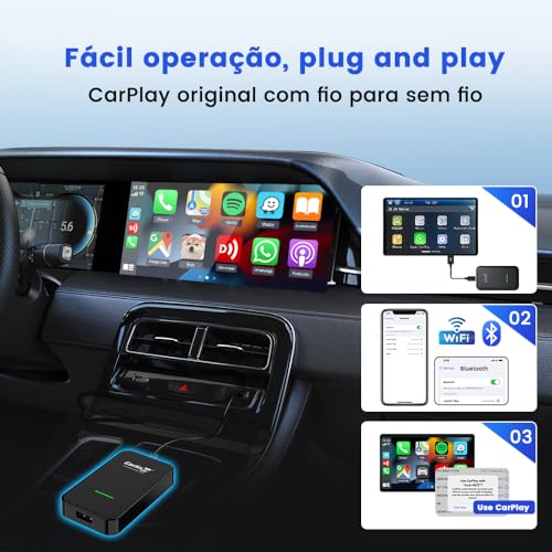Adaptador USB para CarPlay sem fio CarlinKit 3.0 para carros com CarPlay com fio de fábrica (ano do