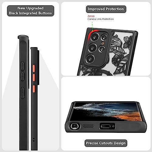 Coque Samsung S22 Ultra fine en TPU souple noir et fleurs roses Magsafe