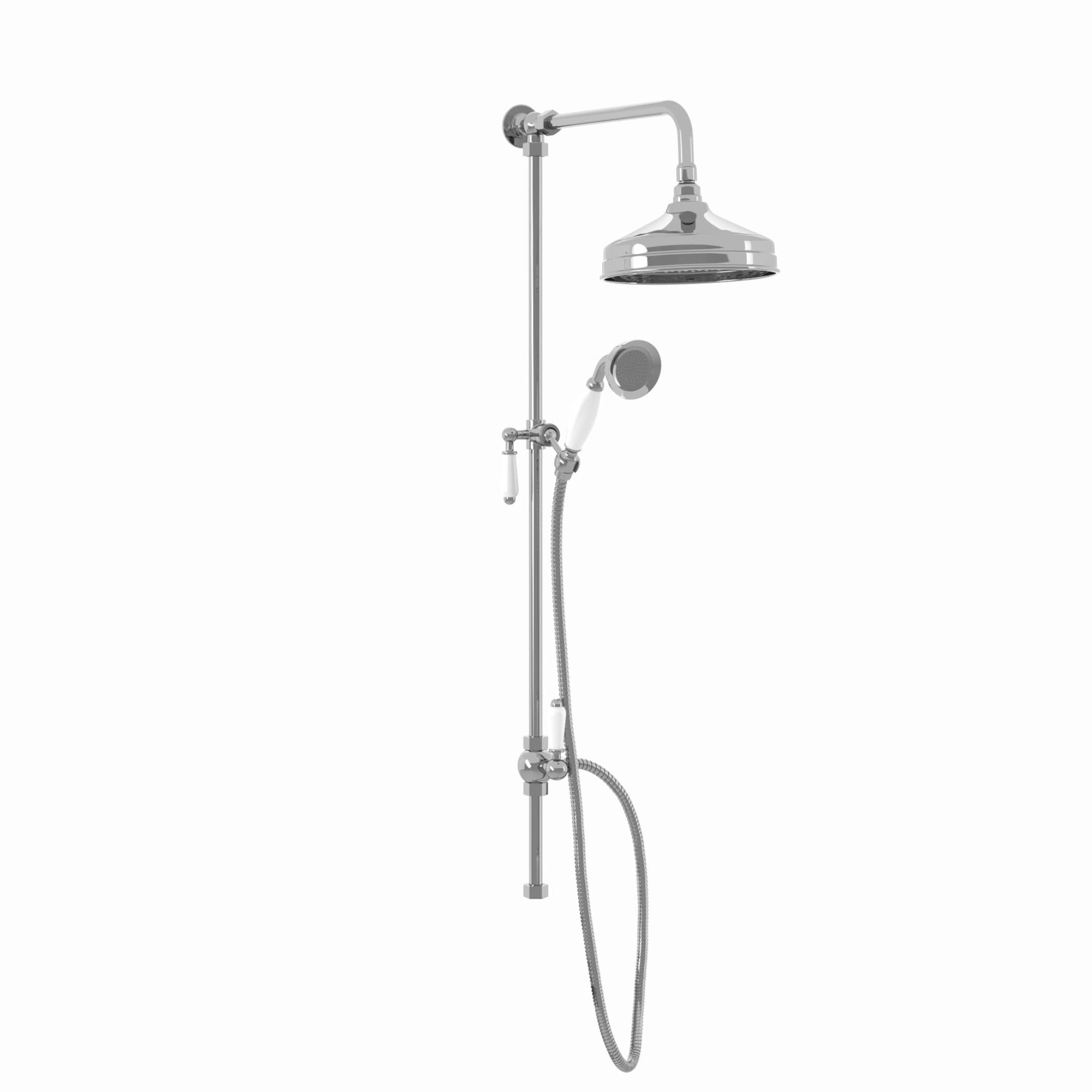 ENKI, Downton, RG042 Traditional Dual Rigid Shower Riser Kit with Diverter, Large Overhead Shower, Handset, Polished Chrome