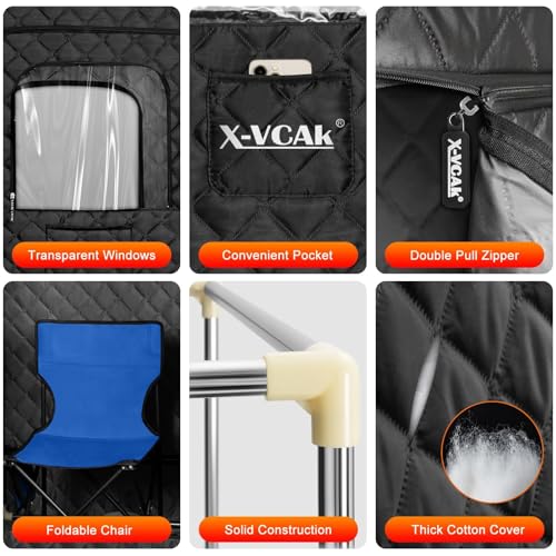 X-Vcak Upgraded Portable Sauna for Home,Relaxation, Steam Sauna for Home with Steamer, Remote Control, Folding Chair, 9 Levels - Image 3
