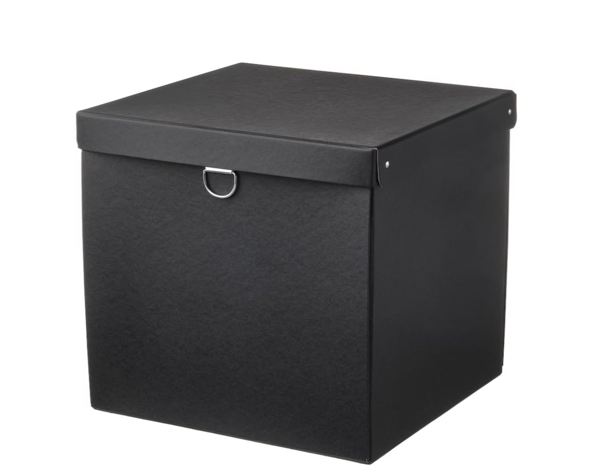 Contenitore Pieghevole In Lino Con Coperchio - Cestino Decorativo 43x30x30 Cm | Grigio Con Manici In Acciaio - Foto 2