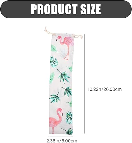 Miniatura 6 de UPKOCH Bolsa de cubiertos con pajita de transporte 6 piezas de pajita reutilizable con cordón, bolsa de cubiertos para cucharas, tenedores