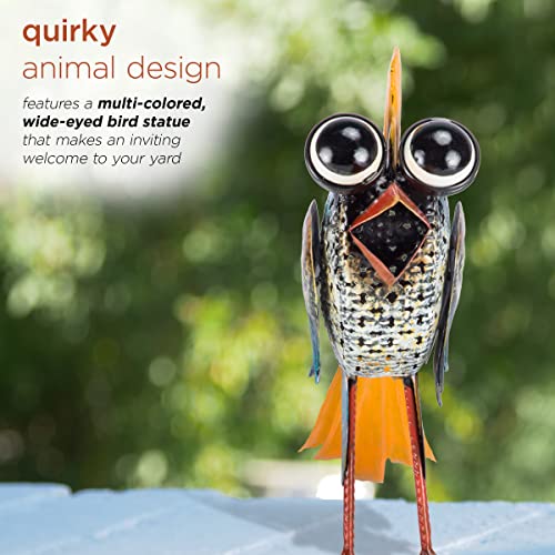 Alpine Corporation Jum450Hh Alpine 11" Tall Metal Wide-Eyed Bird Standing Yard Statue Decoration, Multicolor Outdoor Décor #TOP4