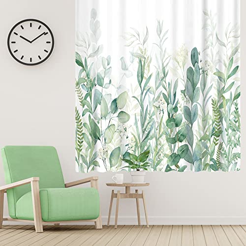 Aoke Green Floral Shower Curtain, Waterproof Fabric Watercolor Eucalyptus Plant Leaves Shower Curtains Set Bathroom Decor For Bathtubs With 12 Hooks, Weighted Hem, Durable, Washable #TOP2