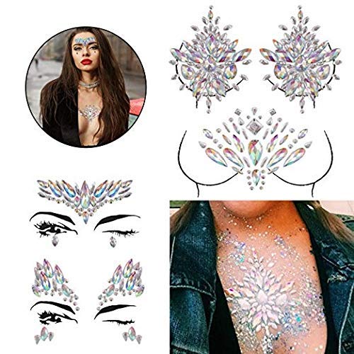 Mydio 4 Sets Tattoo Stick Festival Rhinestone Face Jewelry Stick On Crystal Tattoo Nipple Crystal Body Gem Stones Stickers"