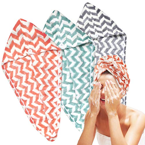 3 Pieces Microfiber Hair Towel Wrap Fast Drying Hair Turban Absorbent Hair Dry Towels Cap Dry Hair Hat Hair Wrap Towel with Button for Women Bath Shower Makeup