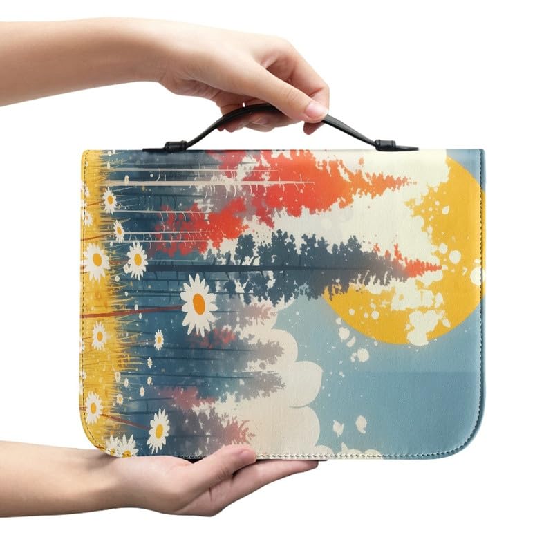 Kuiaobaty Forest Watercolor Painting Bible Cover with Handle, Color Art Forests Daisy Floral Slashproof Carrying Book Case for Standard Size Bible — image 1