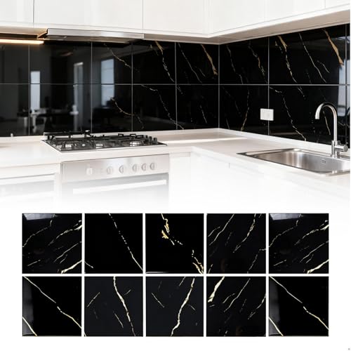 Panneaux Muraux 3D Autoadhésifs Aspect Pierre Noir, Carreaux étanches Brique, 30x30cm Revêtement Mural Autoadhésif PVC pour Studios D'Enregistrement,...