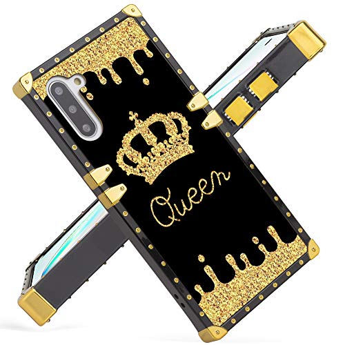 Fiyart Samsung Galaxy Note 10 Case 2019 Release Luxury Gold Queen Square Soft TPU Wrapped Edges and Hard PC Back Stylish Classic Retro Cover