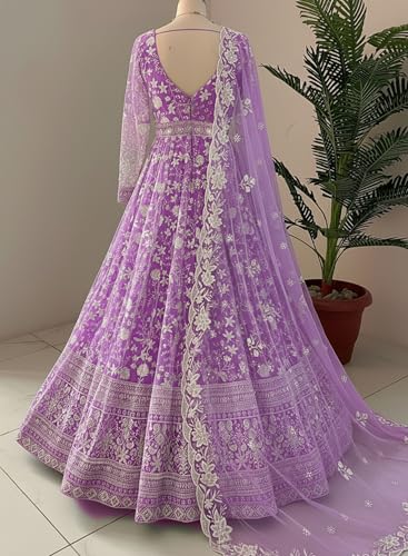 Image of Women's Net Embroidered Semi-Stitched Gown Cross Gown-New