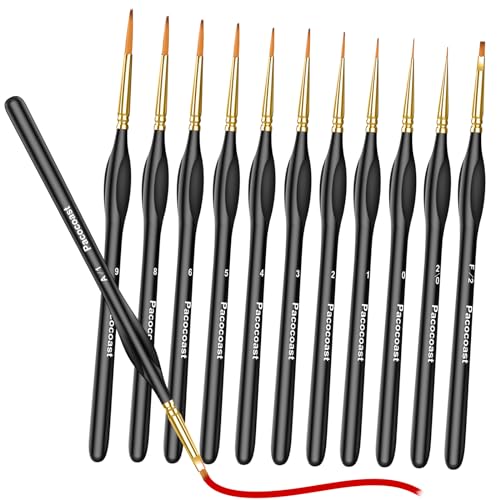 Detail Paint Brushes Set, 12PC Miniature Brushes for Fine Detailing & Art Painting, Small Tiny Paint Brush Perfect for Acrylic, Citadel, Paint by Number, Figurine, Craft, Models, Warhammer 40k (Black)