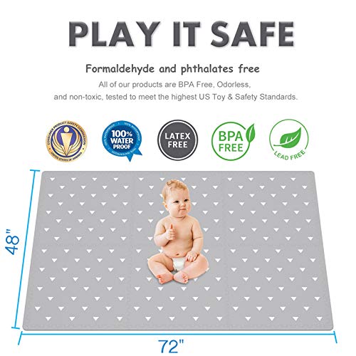 Extra Large Baby Foam Play Mat - 4Ft X 6Ft Non-Toxic Puzzle Floor Mat For Kids & Toddlers, Waterproof Expandable Tiles With Edges (Grey With White Triangle) #TOP5
