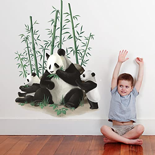 Runtoo Stickers Muraux Panda Autocollant Mural Bambou Animaux de la Jungle Deco Stickers Chambre Enfants Fille Garçon Bébé Décoration