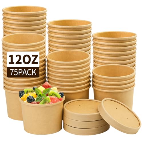 Image of Wuadua 75 Pack 12oz Ice Cream Cups with Lids Paper Containers with Lids