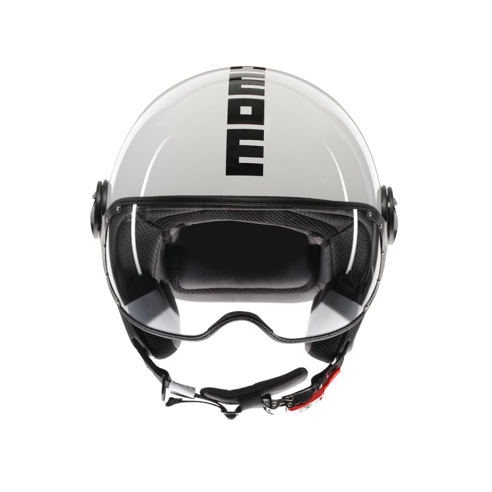 MOMO Design - FGTR CLASSIC E2206, Casco Moto Jet, Casco Jet Homologado ECE, Casco Jet Abierto Scooter, Hombre y Mujer, Ligero con Visera, Blanco Negro, M