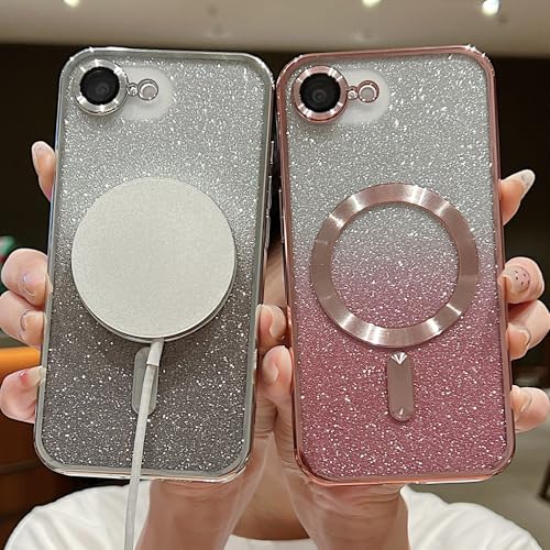 Image of Misscase for iPhone 17e & iPhone 16e Magnetic Glitter Case Compatible with MagSafe,Camera Lens Protector Full Protection Elegant Anti-Scratch Dust-Proof Net Cover for iPhone 17e & iPhone 16e Pink