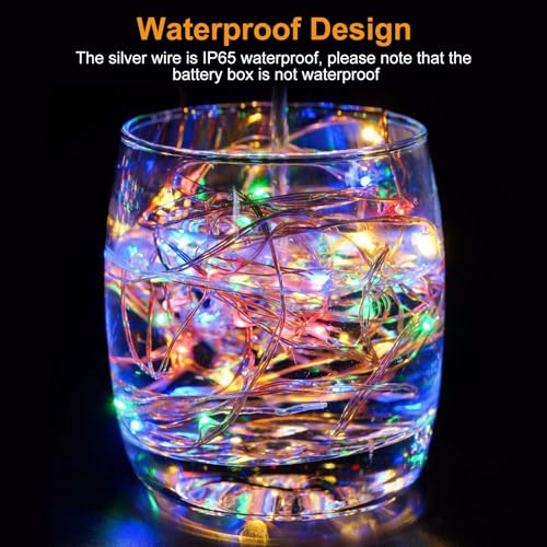 Image of btfarm 12 Pack Fairy Lights Battery Operated [3 Modes], 7ft 20 Led Twinkle String Lights Waterproof Bulk Small Mini Sliver Wire for Christmas Mason Jars Wedding Table Centerpiece, Warm White /Colorful