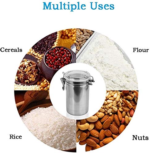 Contenitori Alimentari per Cereali Set Contenitori ermetici for alimenti Contenitori da cucina in acciaio inossidabile Barattoli con coperchio in acrilico trasparente e morsetto di bloccaggio, Organiz