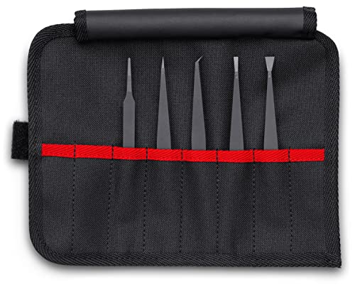 KNIPEX Tools 92 00 05 ESD プラスチックピンセット 5本 ツールロールESD シルバー