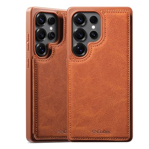 Image of Cubix Wallet Series Back Cover Case for Samsung Galaxy S25 Ultra | PU Leather Card Holder Flip Cover | 2 Card Slots | Slim TPU Shockproof Design | Camera Protection (Brown)