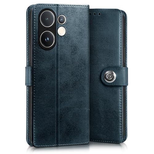 Image of WOW IMAGINE Shock Proof Flip Cover Back Case for Vivo V60 5G | V60e 5G | Vivo T4 Pro 5G (Designer Magnetic Button Flip Case | Inbuilt Wallet Pockets & Stand | Leather Finish | Oxford Blue)