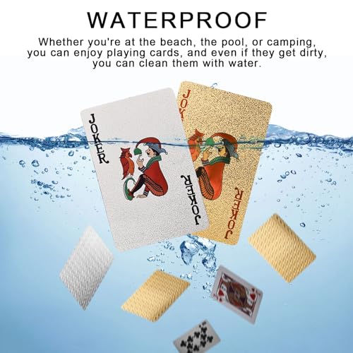 2 Decks Black Gold Standard Spielkarten, PVC Wasserdicht Pokerkarten Set, Wasserdichtes Kartendeck, Diamant Kunststoff Folie Poker Set für Texas Hold'em, Euchre, Canasta, Gin Rummy und Baccarat – Bild 5