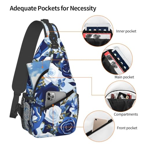 Mochila Bandolera con Estampado Floral Azul para Deportes miniatura 4