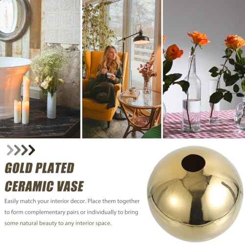 Vase céramique dorée électrolytique pot de fleurs forme boule - 4