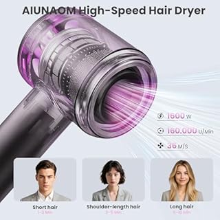 AIUNAOM Phon Capelli Professionale 160.000 giri/min- 500 Milioni Di Ioni Negativi, Accessori Magnetici, 3 Impostazioni Di Velocità e 4 Regolazioni Di Temperatura,Per Animali, Salone e Casa