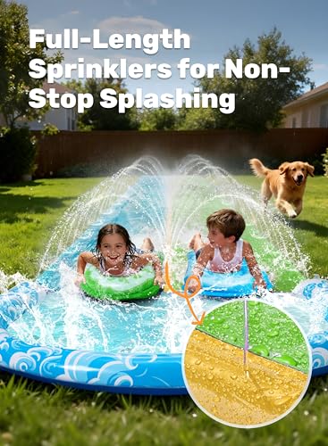 JOYIN 32,5ft/990.6cm Wasserrutsche und 2 aufblasbare Boards, extra Lange Doppel-Garten-Wasserrutsche mit Sprinkler für Kinder und Erwachsene, Sommer-Wasserspielzeug für den Garten, Blau, Grün